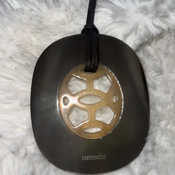 HERMES Necklace Buffalo Horn Brown